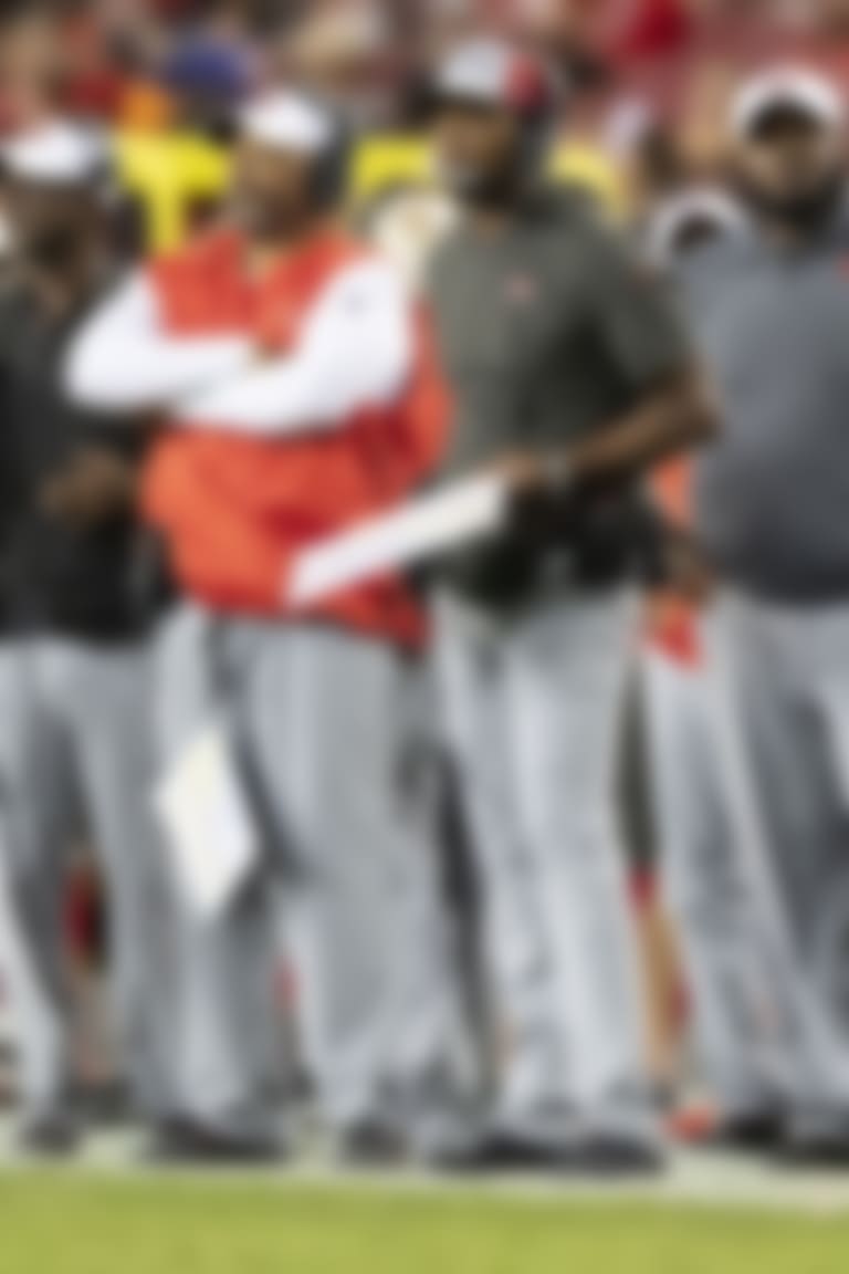 TAMPA, FL - AUGUST 23, 2019 - Head Coach Bruce Arians of the Tampa Bay Buccaneers during the preseason game between the Cleveland Browns and Tampa Bay Buccaneers at Raymond James Stadium. The Buccaneers won the game, 13-12. Photo By Matt May/Tampa Bay Buccaneers