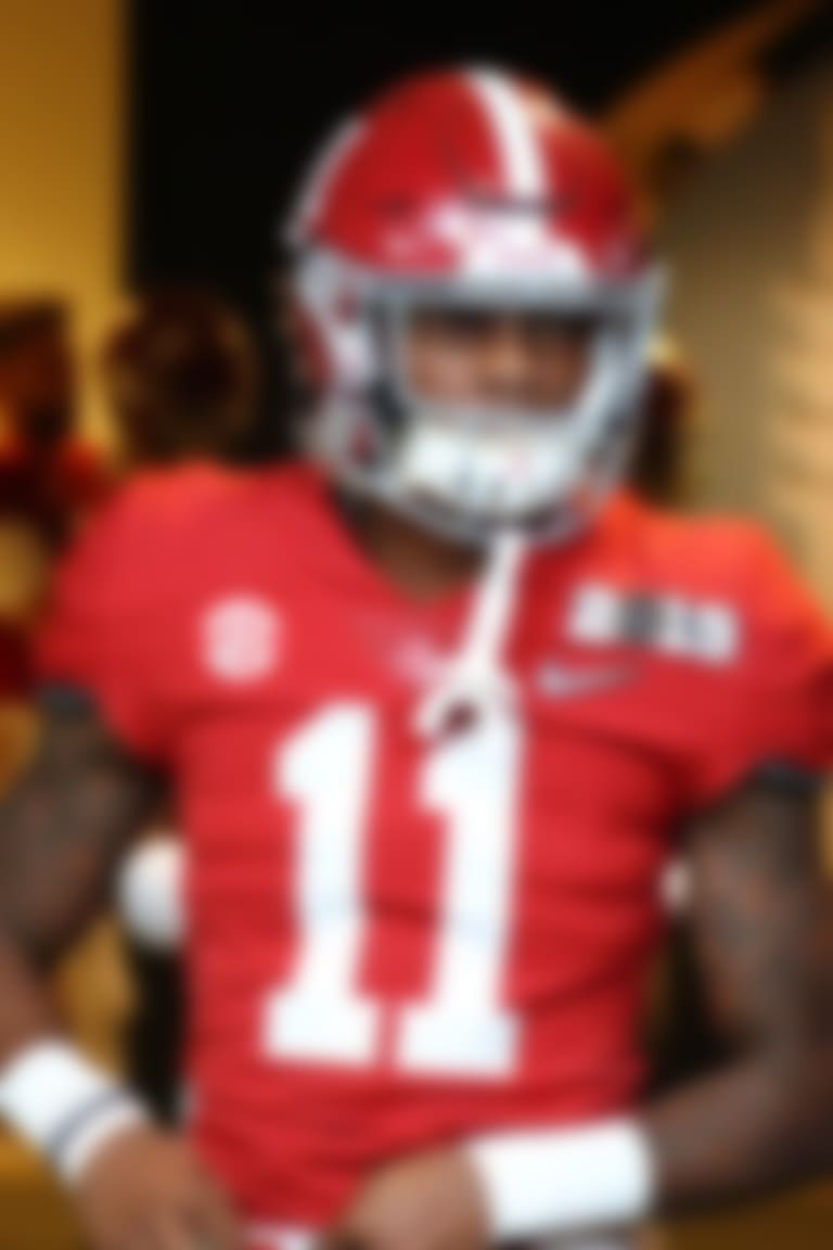 Jan 7, 2019; Santa Clara, CA, USA; Alabama Crimson Tide wide receiver Henry Ruggs III (11) against the Clemson Tigers in the 2019 College Football Playoff Championship game at Levi's Stadium. Mandatory Credit: Mark J. Rebilas-USA TODAY Sports