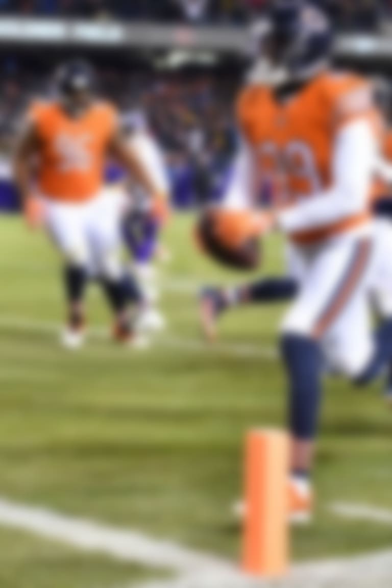 Nov 18, 2018; Chicago, IL, USA; Chicago Bears defensive back Eddie Jackson (39) scores on an interception in the fourth quarter against the Minnesota Vikings at Soldier Field. Mandatory Credit: Matt Cashore-USA TODAY Sports