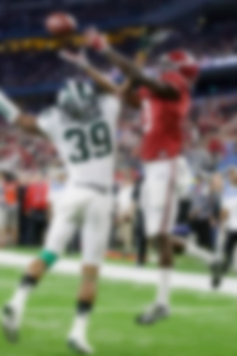 Alabama wide receiver Calvin Ridley (3) makes a touchdown reception over Michigan State cornerback Jermaine Edmondson (39) during the second half of the Cotton Bowl NCAA college football semifinal playoff game, Thursday, Dec. 31, 2015, in Arlington, Texas. (AP Photo/LM Otero)