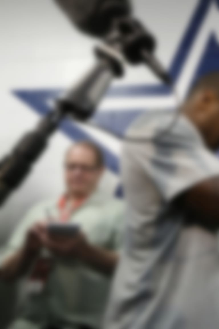 Dallas Cowboys practice squad player defensive end Michael Sam arrives to speak to reporters after team practice at the team's headquarters Wednesday, Sept. 3, 2014, in Irving, Texas. (AP Photo/LM Otero)