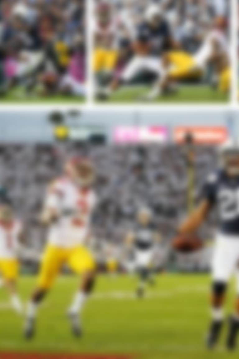 January 2, 2017; Pasadena, CA, USA; Penn State Nittany Lions running back Saquon Barkley (26) runs the ball in for a touchdown ahead of Southern California Trojans defensive back Adoree' Jackson (2) during the second half of the 2017 Rose Bowl game at the Rose Bowl. Mandatory Credit: Gary A. Vasquez-USA TODAY Sports