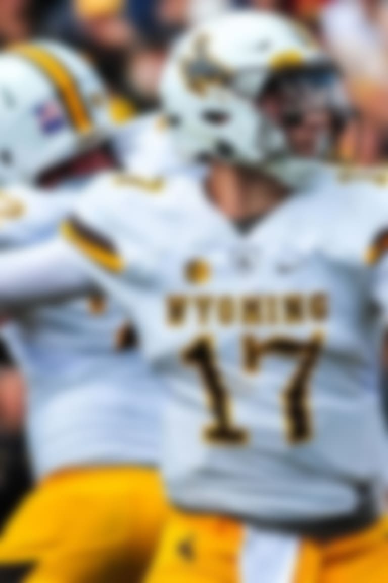 Sep 2, 2017; Iowa City, IA, USA; Wyoming Cowboys quarterback Josh Allen (17) throws a pass during the game between the Iowa Hawkeyes and the Wyoming Cowboys at Kinnick Stadium. Mandatory Credit: Jeffrey Becker-USA TODAY Sports