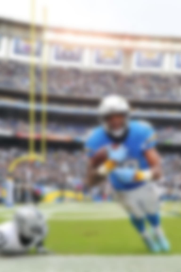 Oct 25, 2015; San Diego, CA, USA; San Diego Chargers wide receiver Keenan Allen (13) catches a pass in the end zone which was negated by a penalty during the second half of the game against the Oakland Raiders at Qualcomm Stadium. Oakland won 37-29. Mandatory Credit: Orlando Ramirez-USA TODAY Sports