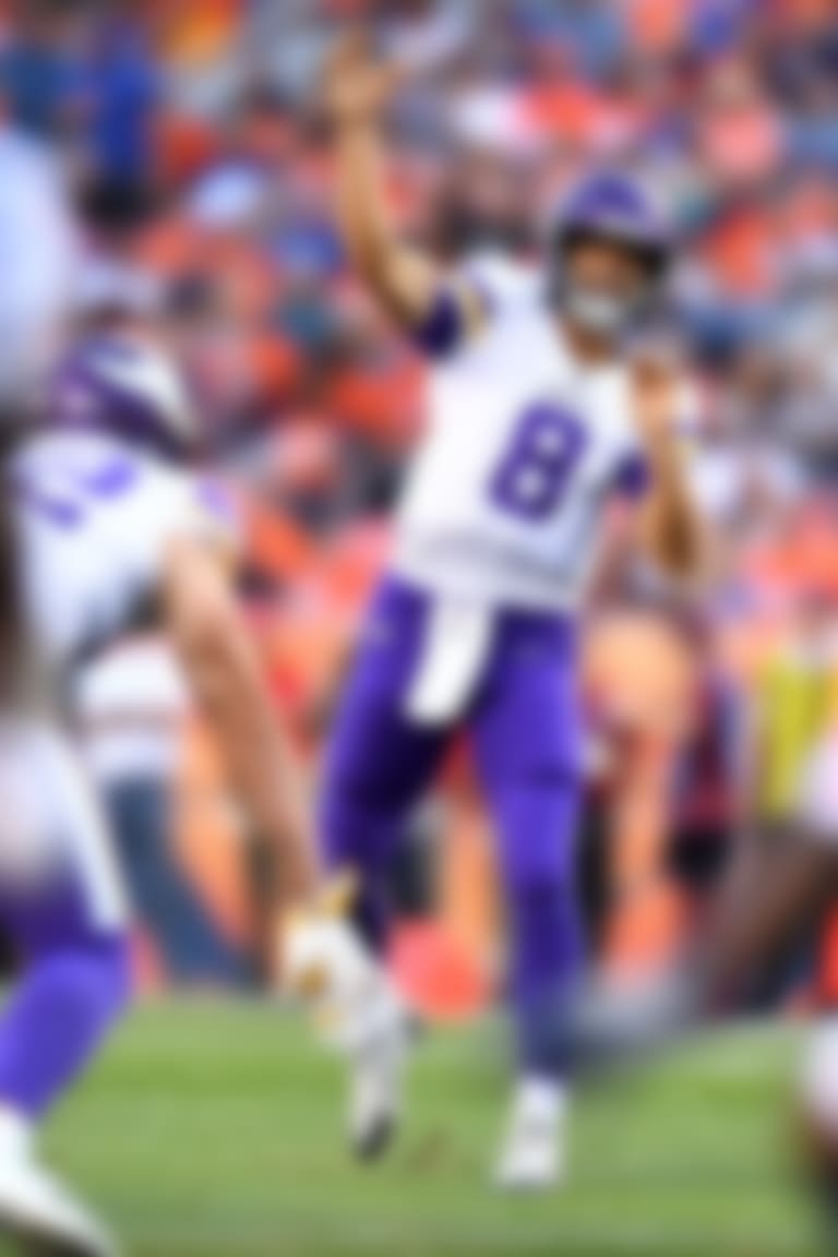 Aug 11, 2018; Denver, CO, USA; Minnesota Vikings quarterback Kirk Cousins (8) passes the ball in the first quarter against the Denver Broncos at Broncos Stadium at Mile High. Mandatory Credit: Ron Chenoy-USA TODAY Sports