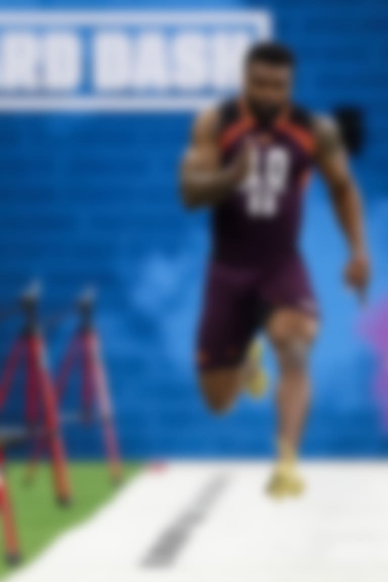 Georgia running back Elijah Holyfield runs the 40-yard dash during the 2019 Scouting Combine,Friday, Mar. 1, 2019 in Indianapolis. (Logan Bowles/NFL)