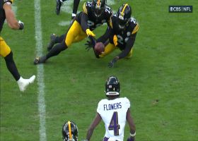 Ogunjobi jars ball loose from Justice Hill for Steelers' takeaway