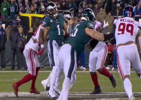 Eagles recover Hurts' fumble after McKinney's strip-sack near 50-yard line