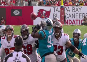 Yetur Gross-Matos gets his paw up to block the Succop FG