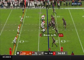 Tre Flowers' sliding INT undercuts Brate's diving attempt 