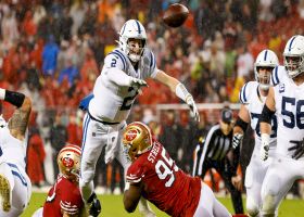 Nick Bosa, Kentavius Street pressure Wentz into a red-zone sack fumble