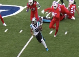 Right place, right time! Cam Newton's fumble bounces into D.J. Moore's hands for first down