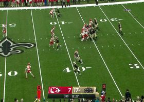 Chiefs rookie Kahlef Hailassie climbs ladder for sideline INT vs. Jake Haener