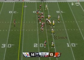 Trubisky evades Browns pressure to hit Claypool along sideline for 14-yard gain