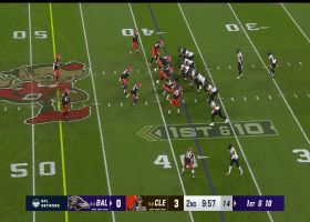 John Johnson III dislodges ball from Mark Andrews to prevent first down