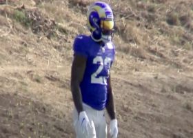 First look: Rookie Cam Akers dons gold visor with new Rams helmet at camp