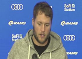 Matthew Stafford reacts to his first career NFL playoff win