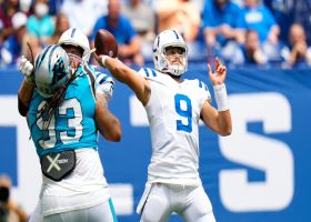 Eason eludes pressure for third-down laser to Strachan