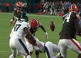 Nakobe Dean's forced fumble prevents Browns from cashing in on goal-line rushing TD