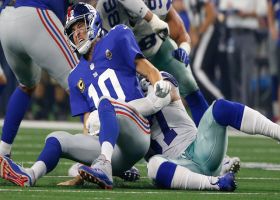 Damien Wilson knocks ball out of Eli Manning's hands, Cowboys recover