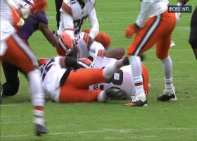 Justice Hill coughs up the football late in fourth quarter