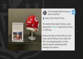Isiah Pacheco's Super Bowl LVII helmet, featuring Puerto Rican flag, enshrined in Hall of Fame