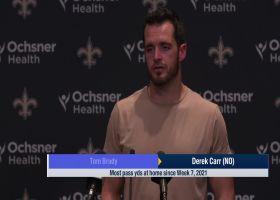 Derek Carr reacts to his first win as a member of Saints