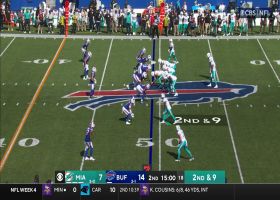 Raheem Mostert outleaps two Bills DBs for 22-yard catch