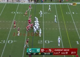 Purdy's bubble-screen completion to McCaffrey goes for 18-yard gain to 5-yard line