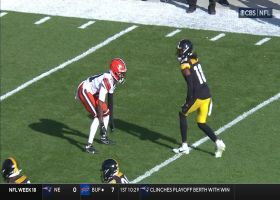 Pickett slings 32-yard completion on the run to Diontae Johnson for near-TD