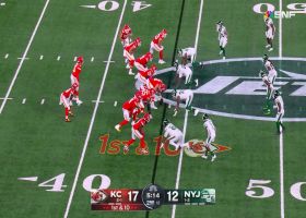 Isiah Pacheco bulldozes and spins off a defender for 11-yard gain