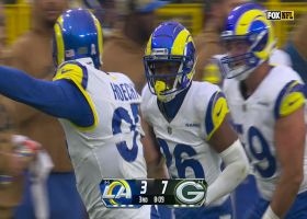 Jordan Fuller's forced fumble vs. Aaron Jones bounces directly into Shelley's grasp