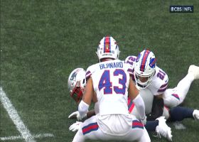 Terrel Bernard recovers Kendrick Bourne's red-zone fumble after Poyer jars ball loose