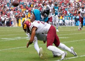 Darrick Forrest dislodges the ball from Jaguars RB on crushing tackle
