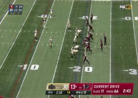 Russell Gage levitates at 1-yard line for 18-yard catch