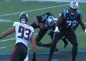 Newton slips and gets taken down by Fowler Jr. on fourth-down sack