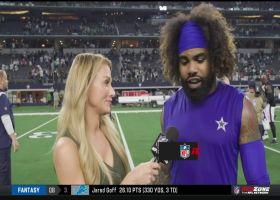 Ezekiel Elliott reacts to Cowboys' close win vs. Texans in interview with Jane Slater