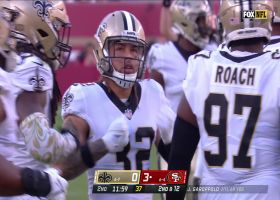 Mathieu and Demario Davis are lying in wait to ambush McCaffrey for loss of yardage