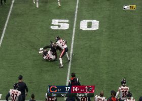 Pitts' stiff-arm plows Brisker backward on 9-yard catch