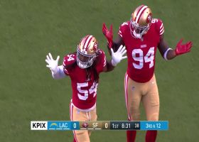 Fred Warner does Nick Bosa's trademark sack celebration on third-down sack
