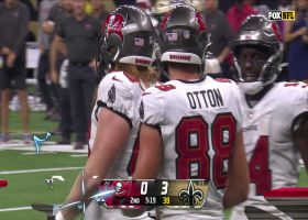 Mayfield crunched by Saints DL on 4-yard TD pass to Otton
