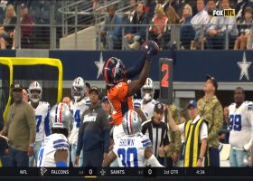 Jerry Jeudy leaps up for 25-yard sideline reception