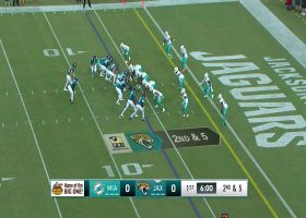 Jerome Baker punches ball out of Tank Bigsby's grasp at 1-yard line for Dolphins takeaway