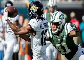 Buster Skrine rips ball away from Dede Westbrook and recovers fumble