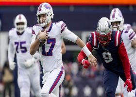 Josh Allen escapes three Pats' defenders for crossbody throw to Emmanuel Sanders converting third-and-long