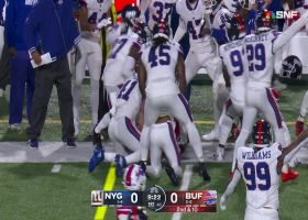 Bobby Okereke jars ball loose from Gabriel Davis for Giants' takeaway