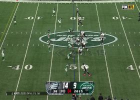 Bryce Huff, Quinten Jefferson's sack on Jalen Hurts goes for 8-yard loss