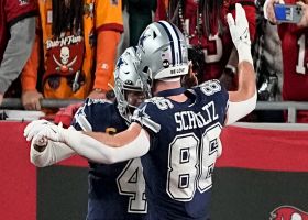 Dak Prescott is charged up over his second TD pass to Schultz