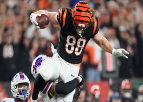 Hayden Hurst caps off 21-yard gain with hurdle attempt of Poyer