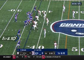 Taylor delivers another 22-yard completion, this time to Slayton